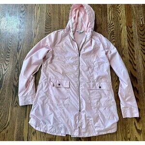 Serra Womens Pink Rain Coat‎ Long Windbreaker Pockets Insulated Size XL Flawed